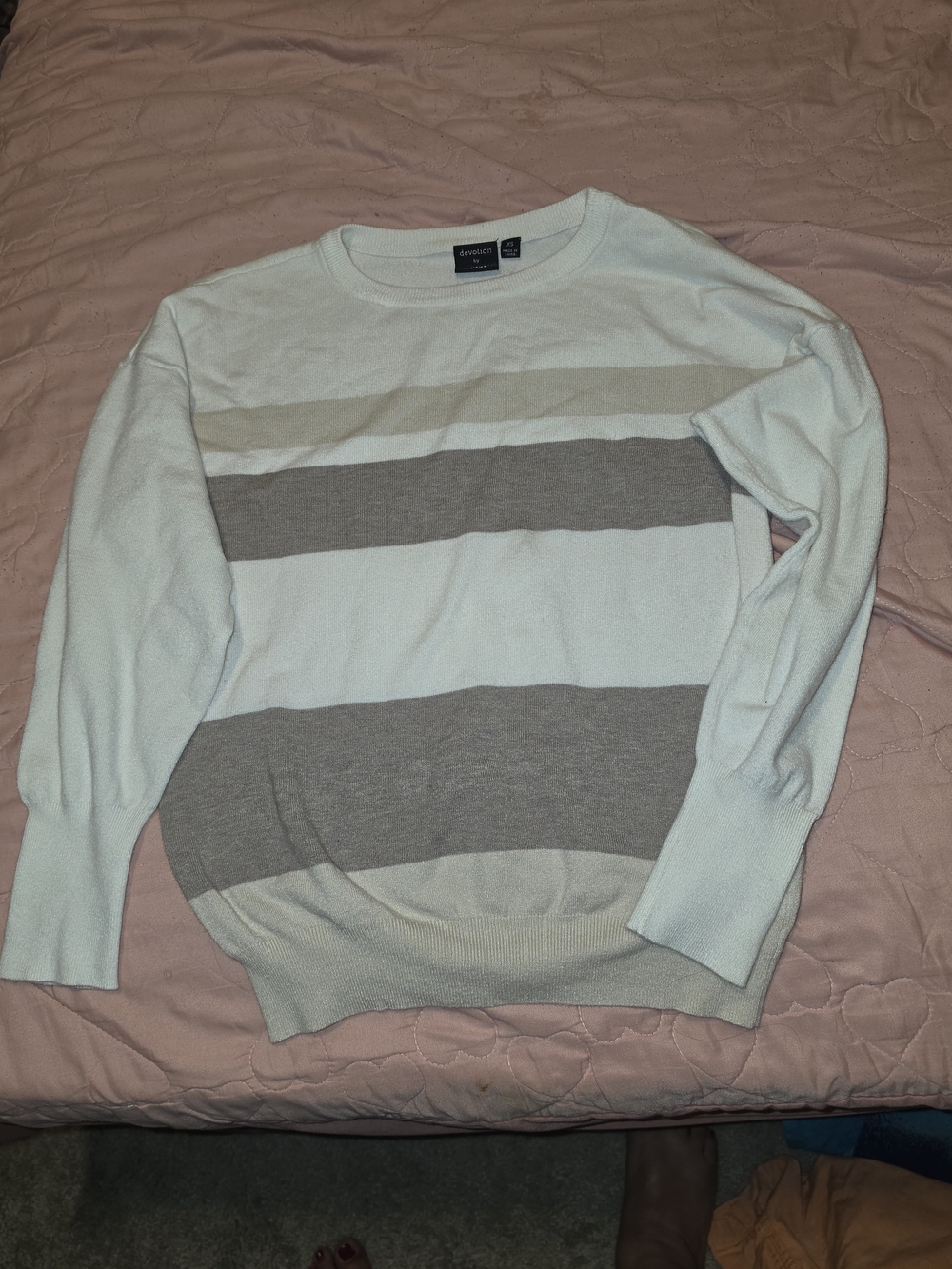 Cyrus Striped Crewneck Sweater in White, Gray, and Cream